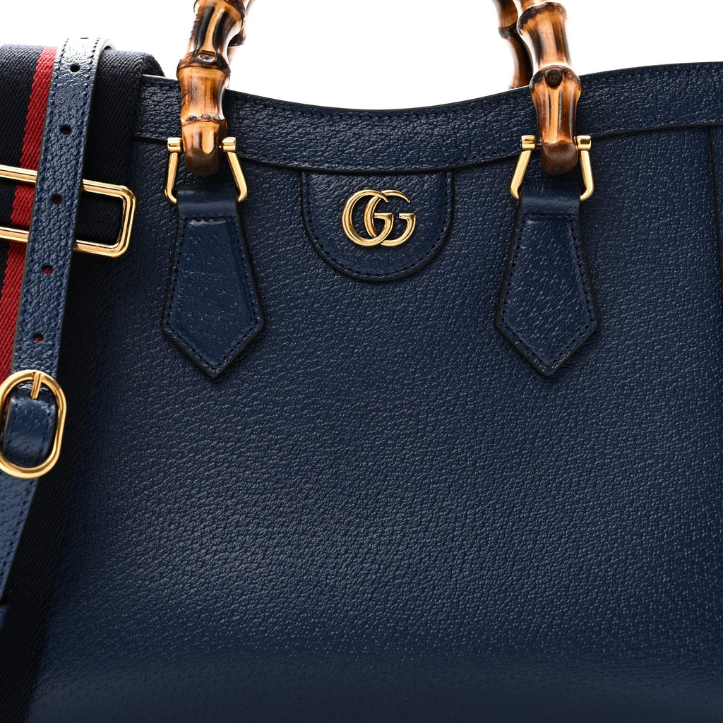 Textured Dollar Calfskin Web Small Diana Tote Bag Royal Crop