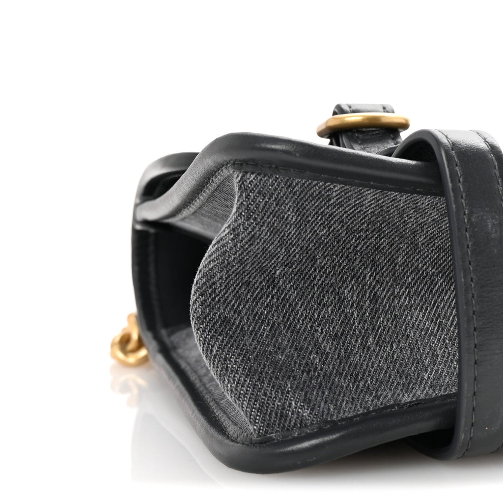 Washed Denim Quilted Messenger Flap Black