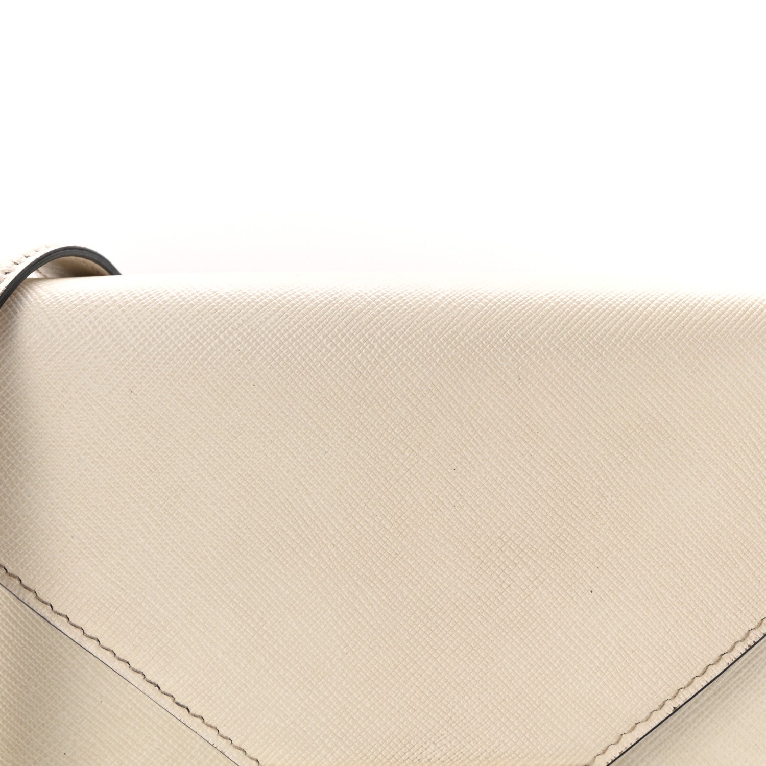 Saffiano Lux Metal Triangle Logo Mini Envelope Chain Shoulder Bag White
