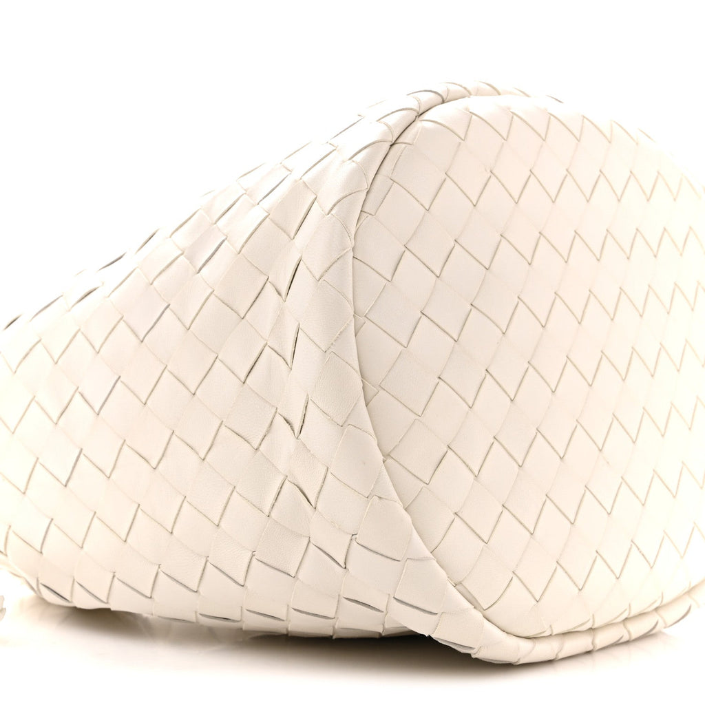 Calfskin Intrecciato Small Castello Bucket Bag White