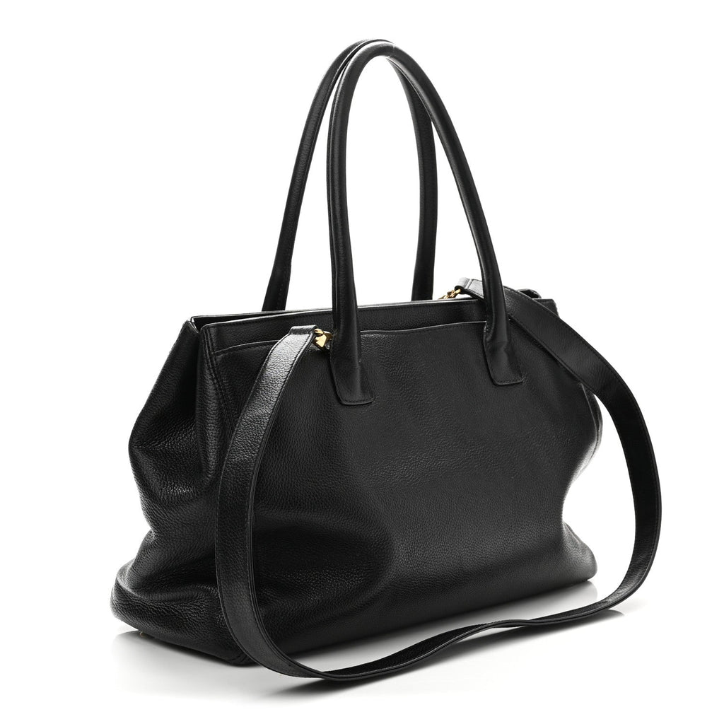 Calfskin Cerf Executive Shopper Tote Black