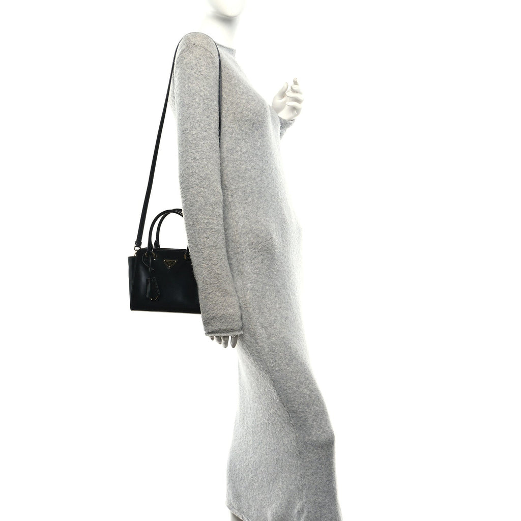 Brushed Calfskin Mini Zippered Crossbody Tote Black