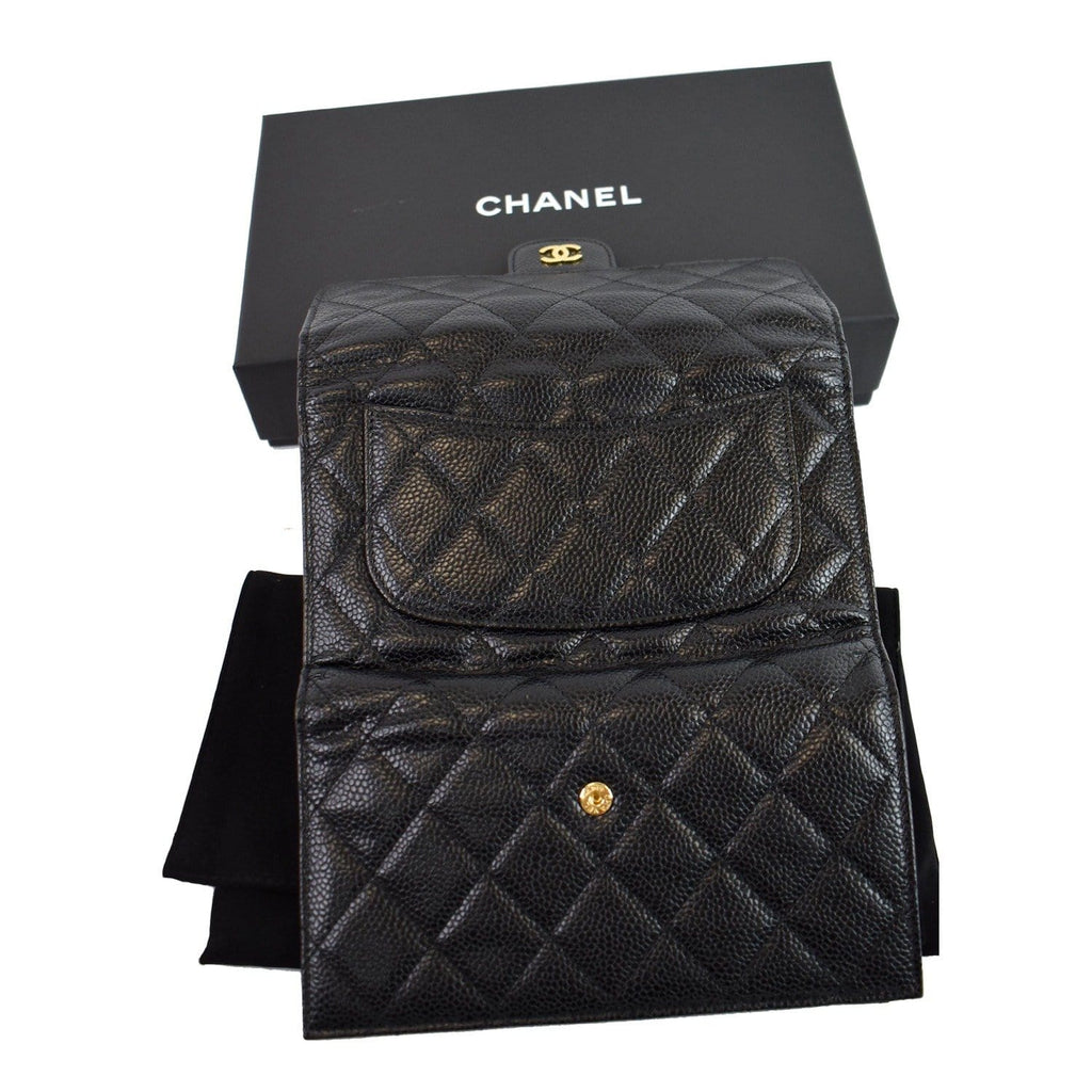 CHANEL Large Flap Quilted Caviar Wallet Black