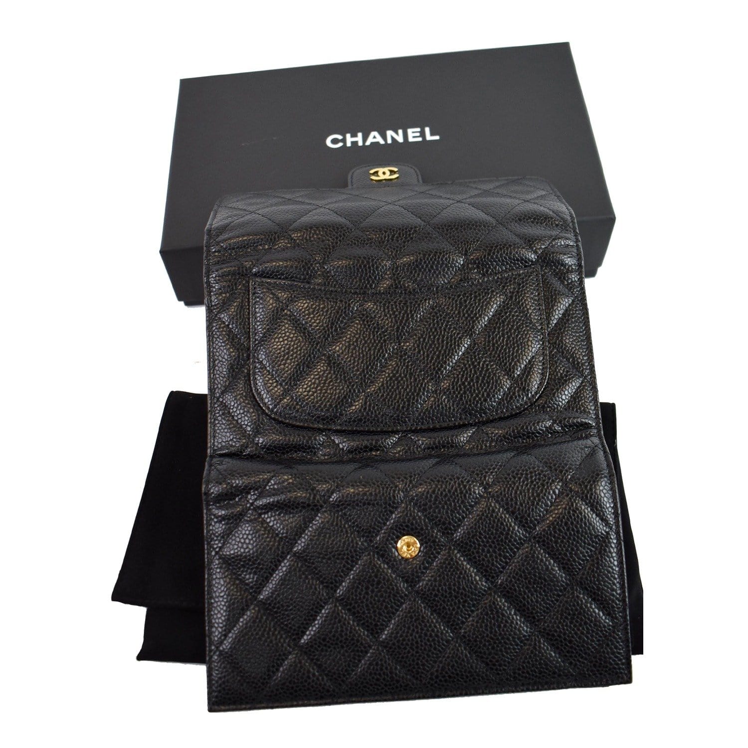 CHANEL Large Flap Quilted Caviar Wallet Black