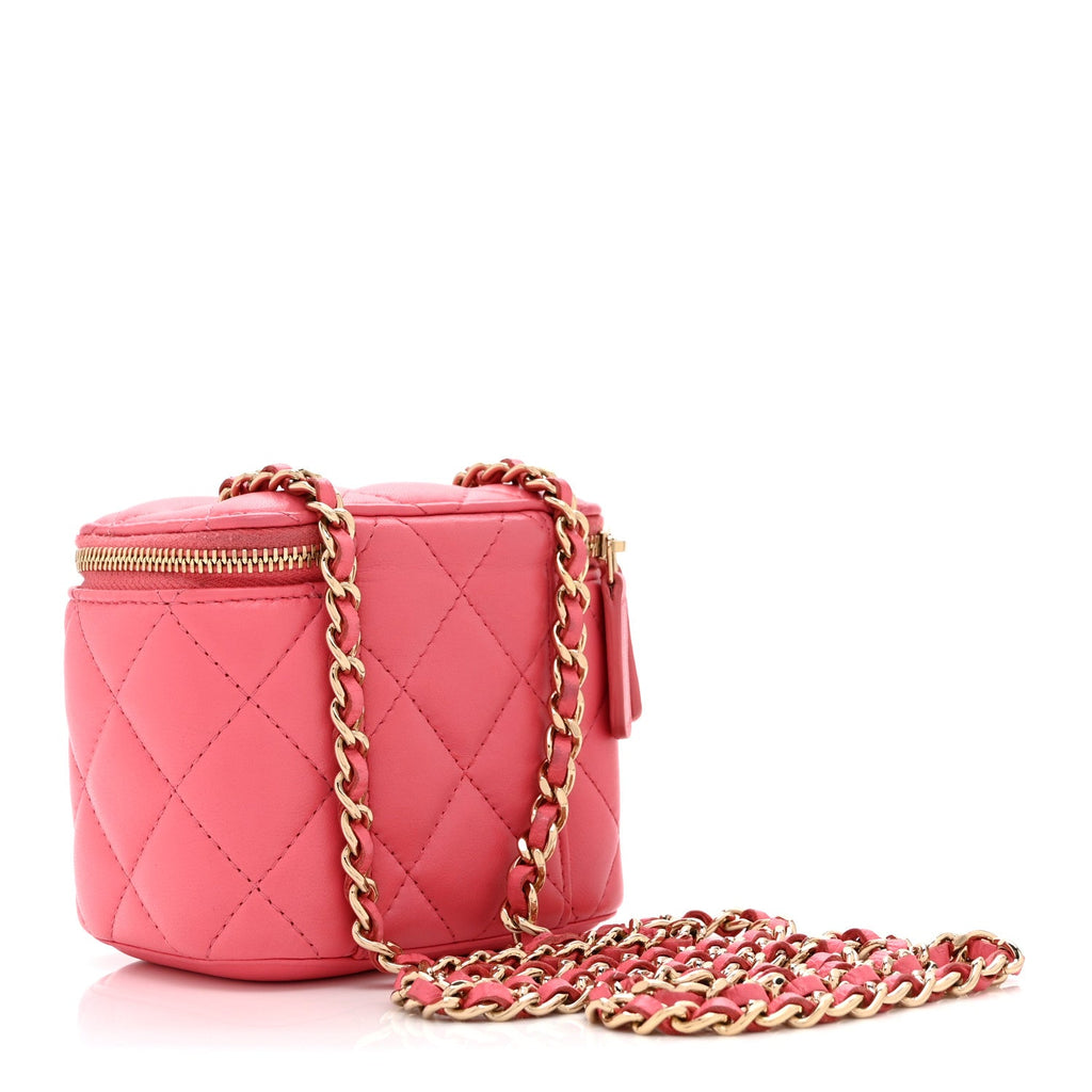 Lambskin Quilted Mini Vanity Case With Chain Pink