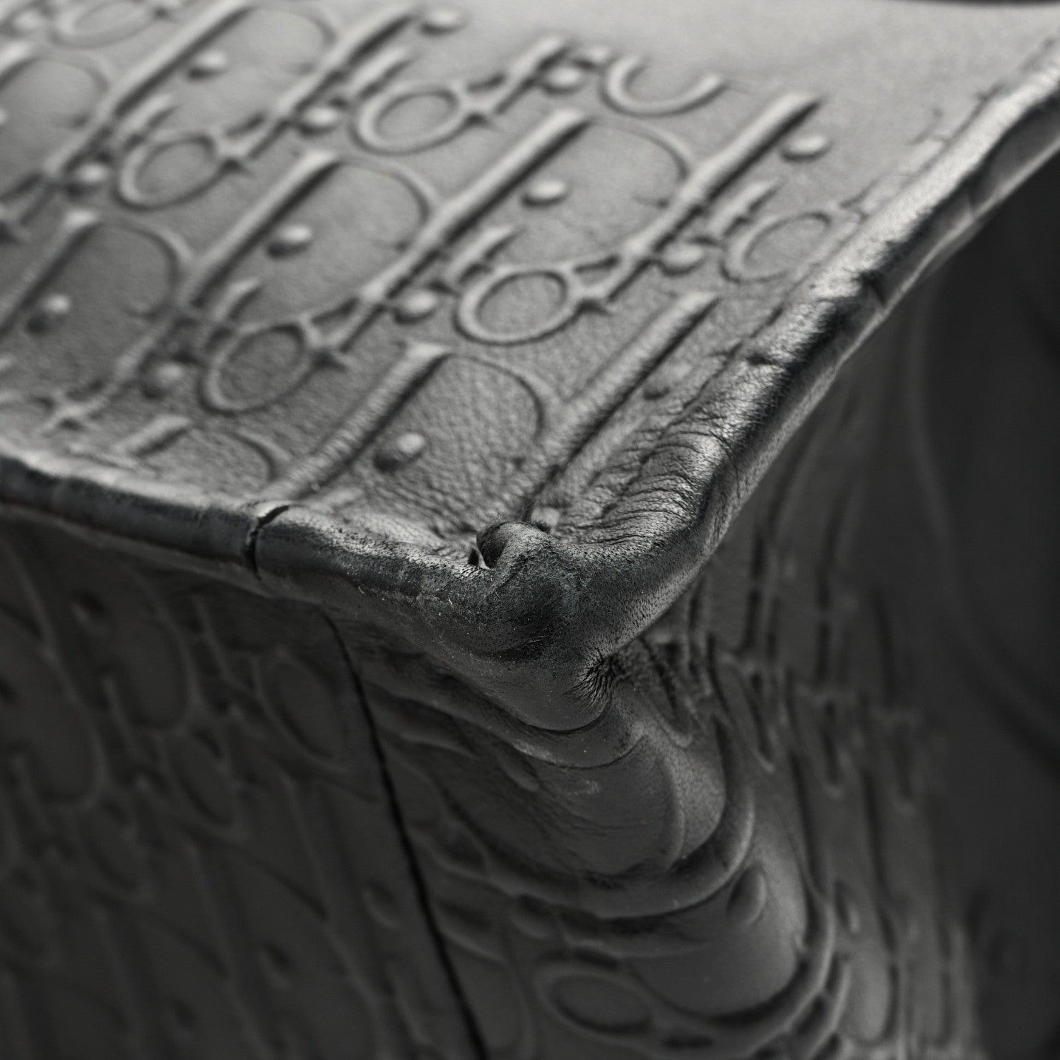 Oblique Calfskin Embossed Medium Book Tote Black
