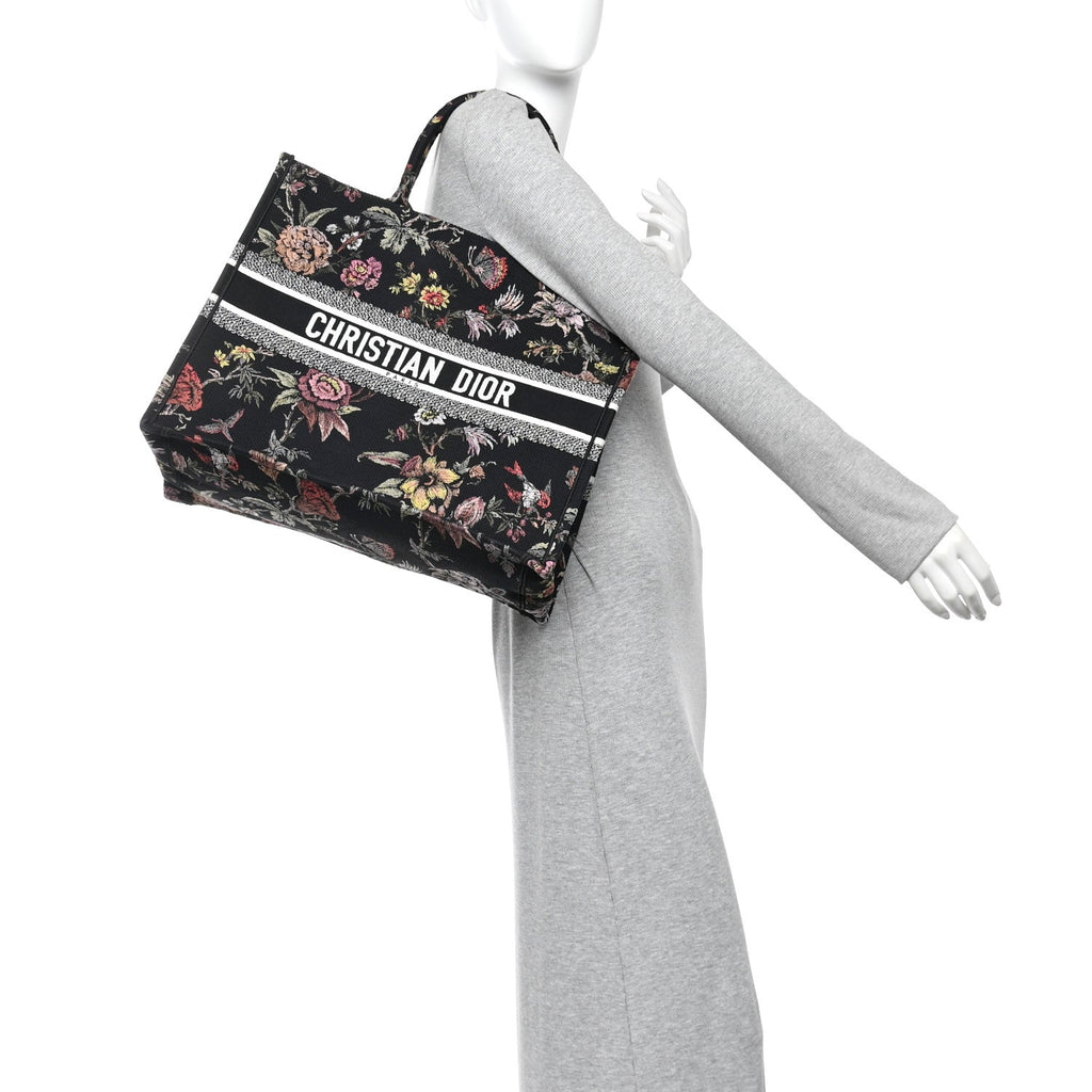 Canvas Jardin Botanique Embroidered Large Book Tote Black Multicolor