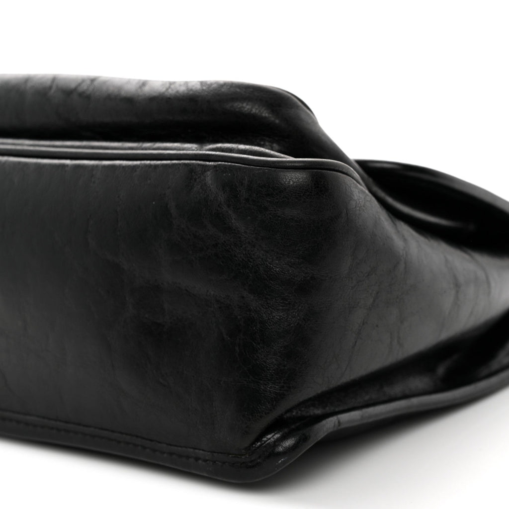 Crinkled Calfskin Monogram Medium Niki Chain Satchel Black
