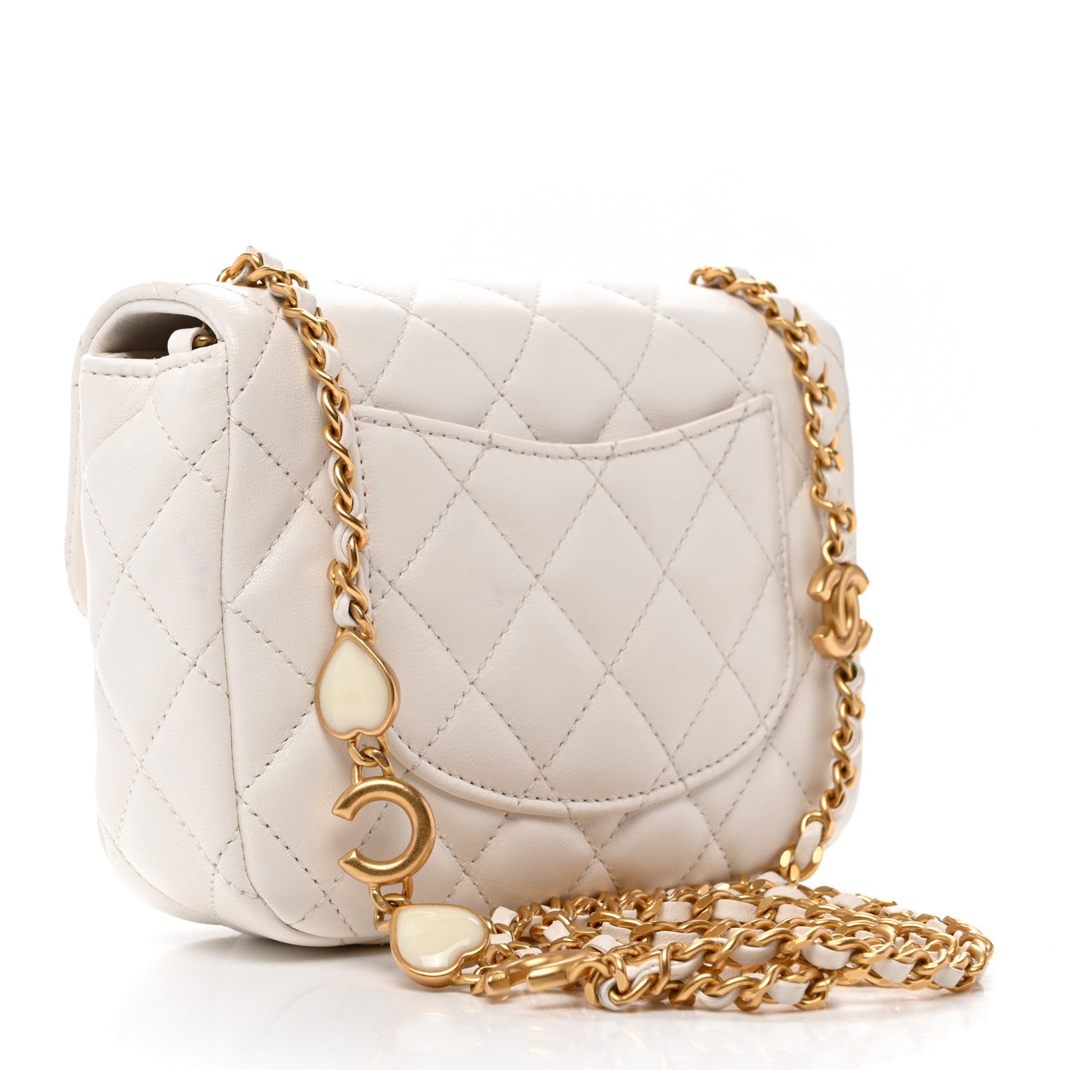 Lambskin Enamel Quilted Mini Coco Hearts Square Flap White