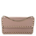 Pebbled Calfskin Rockstud Flap Wallet On Chain Poudre