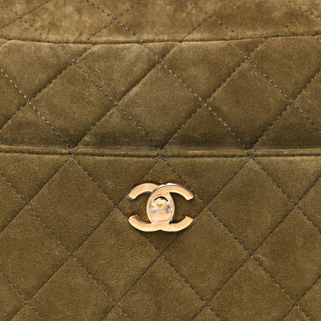 Suede Calfskin Quilted Camerissimo Camera Case Dark Khaki