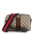 GG Supreme Monogram Textured Dollar Calfskin Web Ophidia Wristlet Shoulder Bag Beige Ebony New Acero