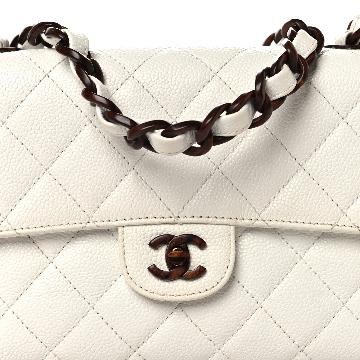 Caviar Quilted Tortoise Medium Single Flap White