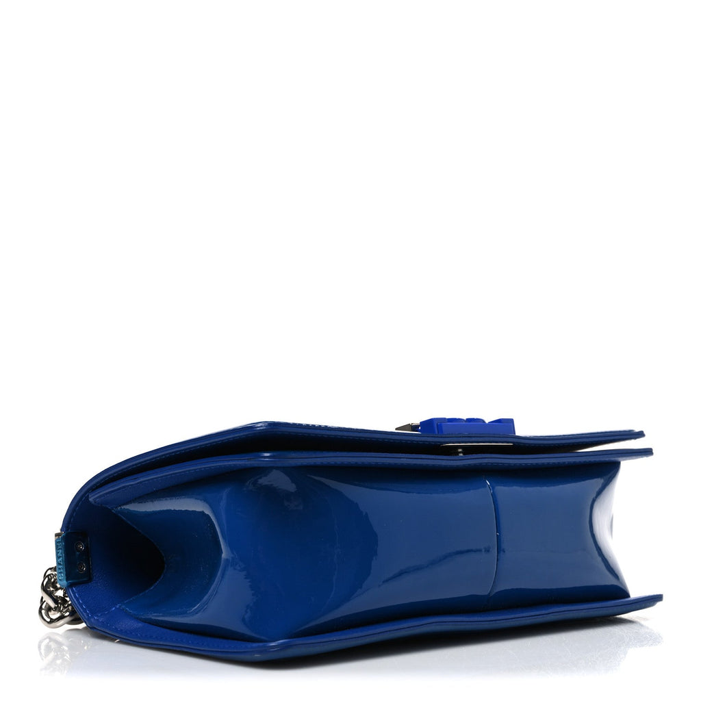 Patent Calfskin Quilted Medium Plexiglass Boy Flap Blue