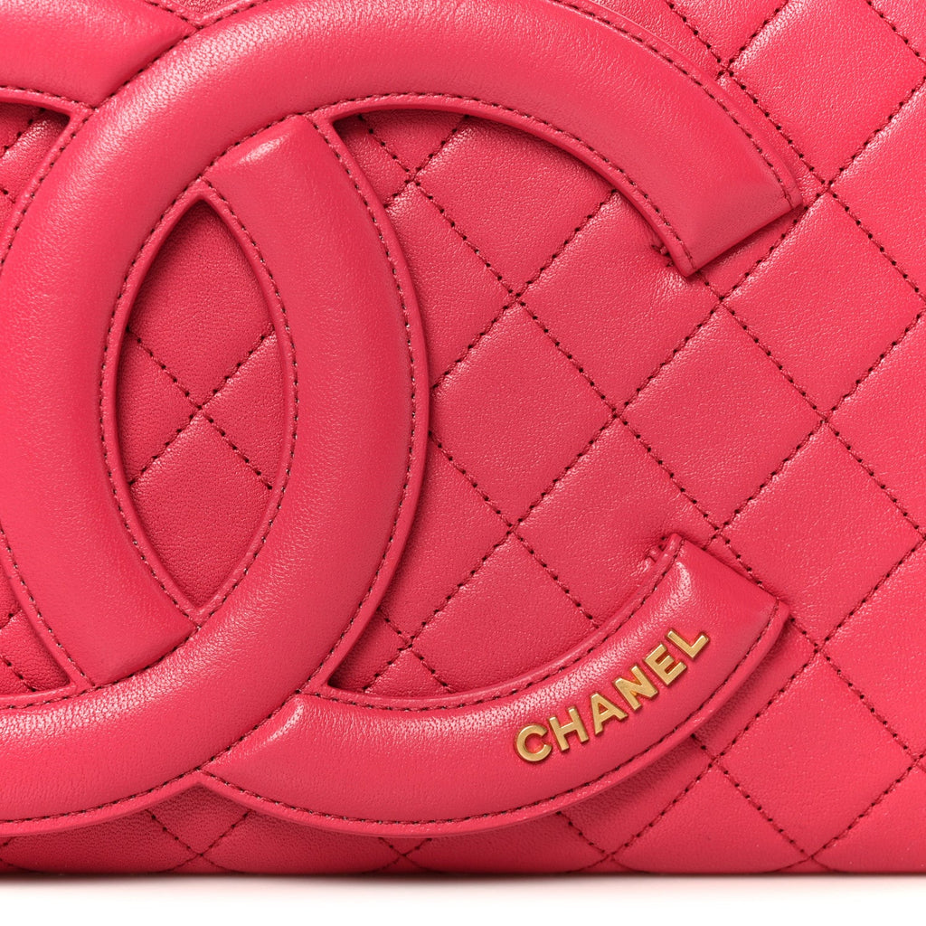 Lambskin Quilted Coco Midnight Clutch Dark Pink