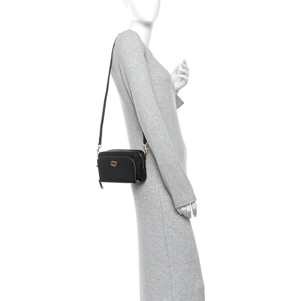 Grained Calfskin Caro Double Pouch Black