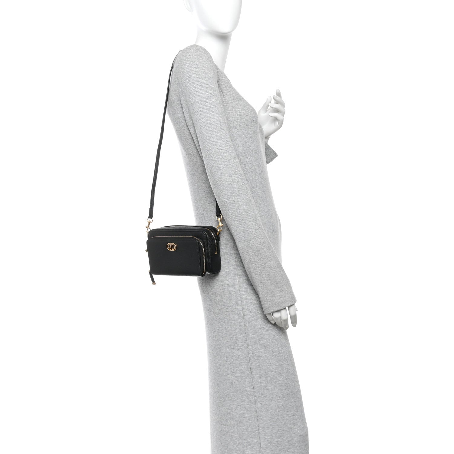 Grained Calfskin Caro Double Pouch Black