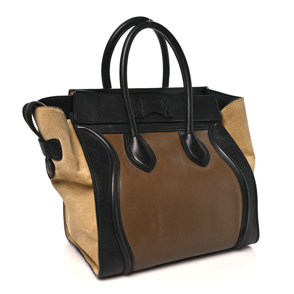 Satin Calfskin Suede Mini Tri-Color Luggage Olive