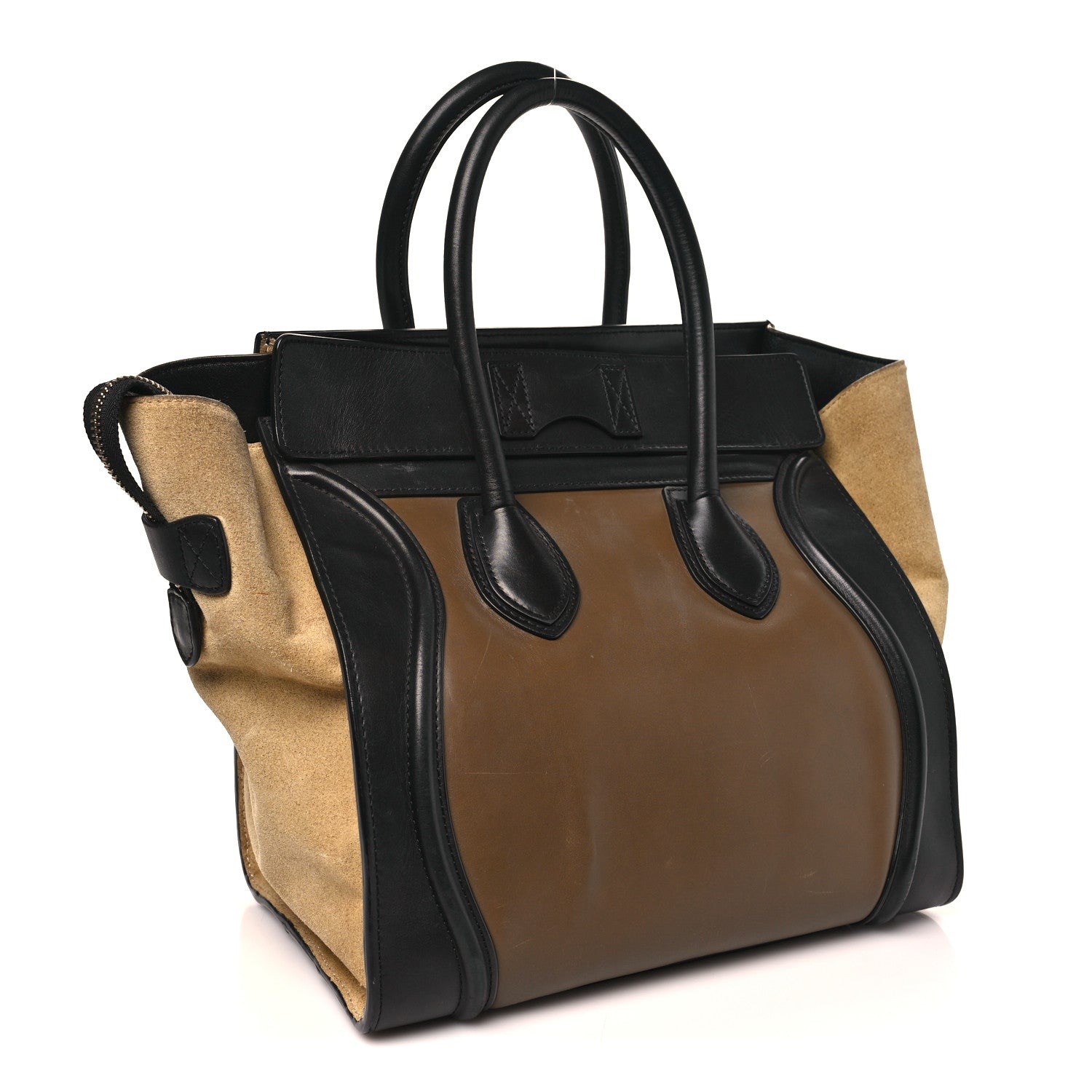 Satin Calfskin Suede Mini Tri-Color Luggage Olive