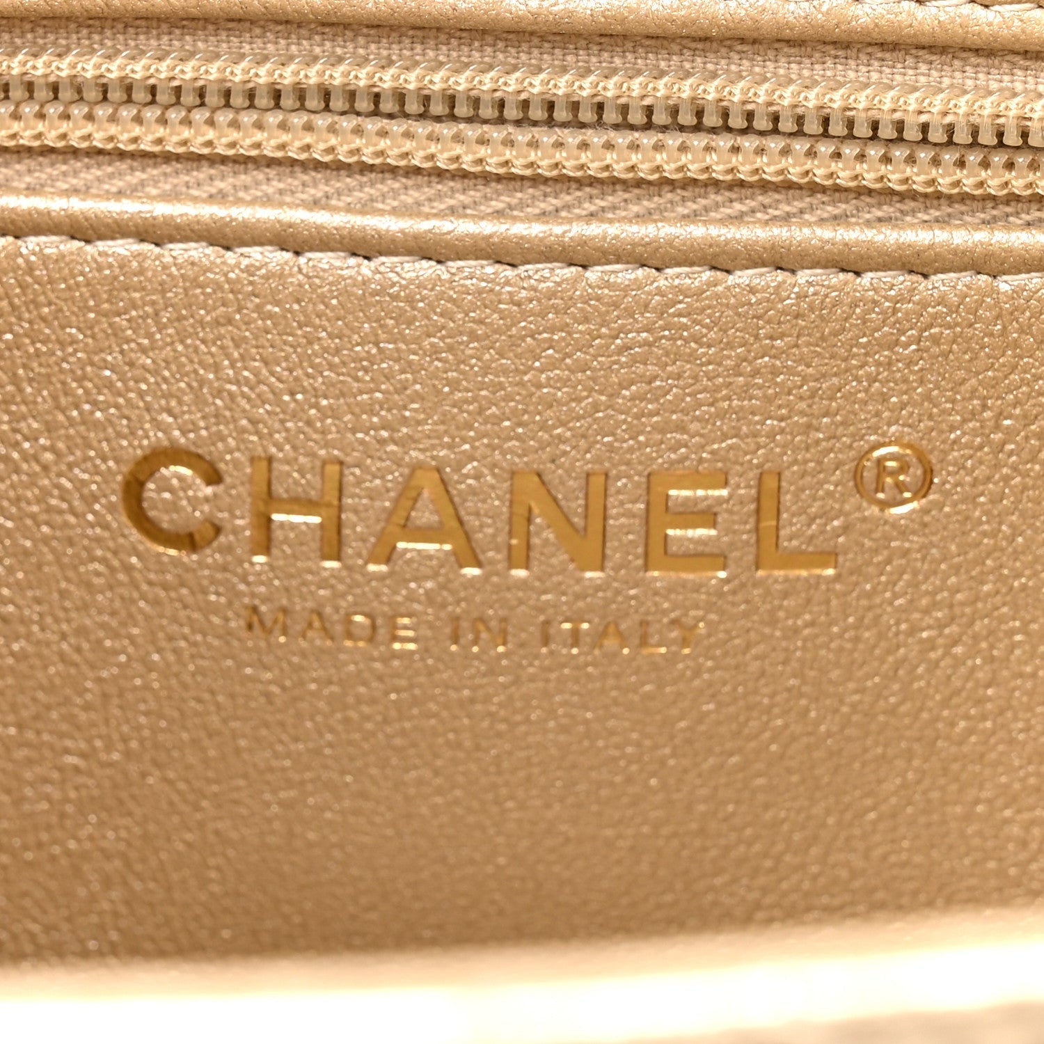 Metallic Shiny Aged Calfskin Quilted Nano Kelly Shopper Gold