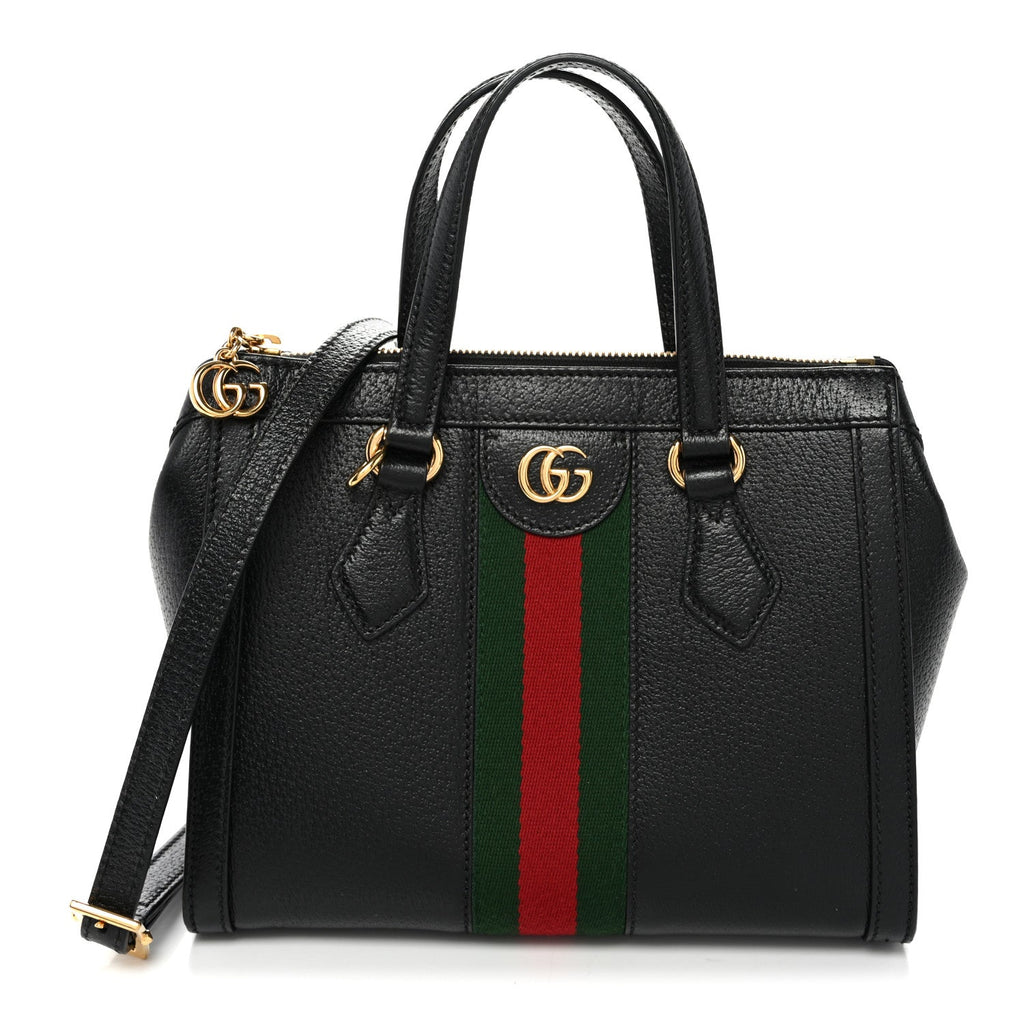 Textured Calfskin Web Small Ophidia Tote Bag Black