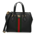 Textured Calfskin Web Small Ophidia Tote Bag Black