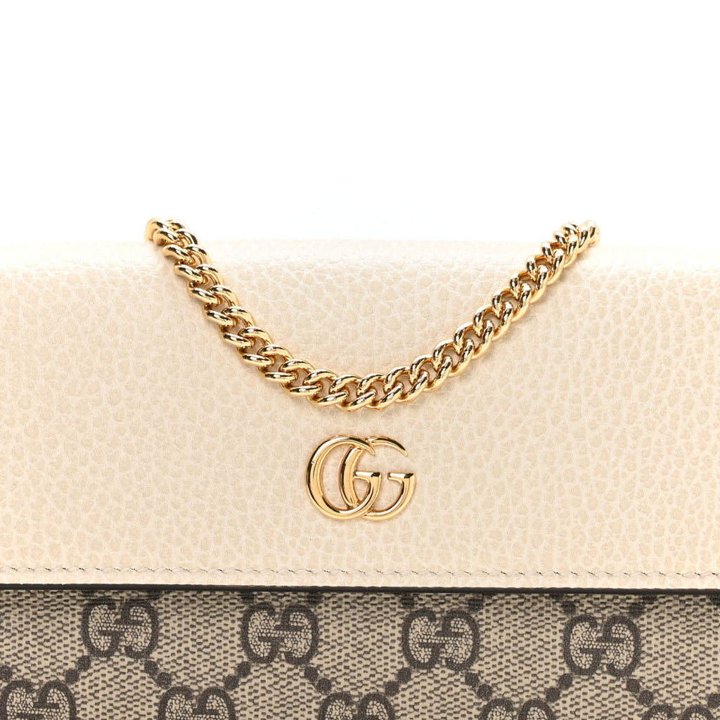 Dollar Calfskin GG Supreme Monogram Petite GG Marmont Wallet Chain Bag Mystic White Beige Ebony
