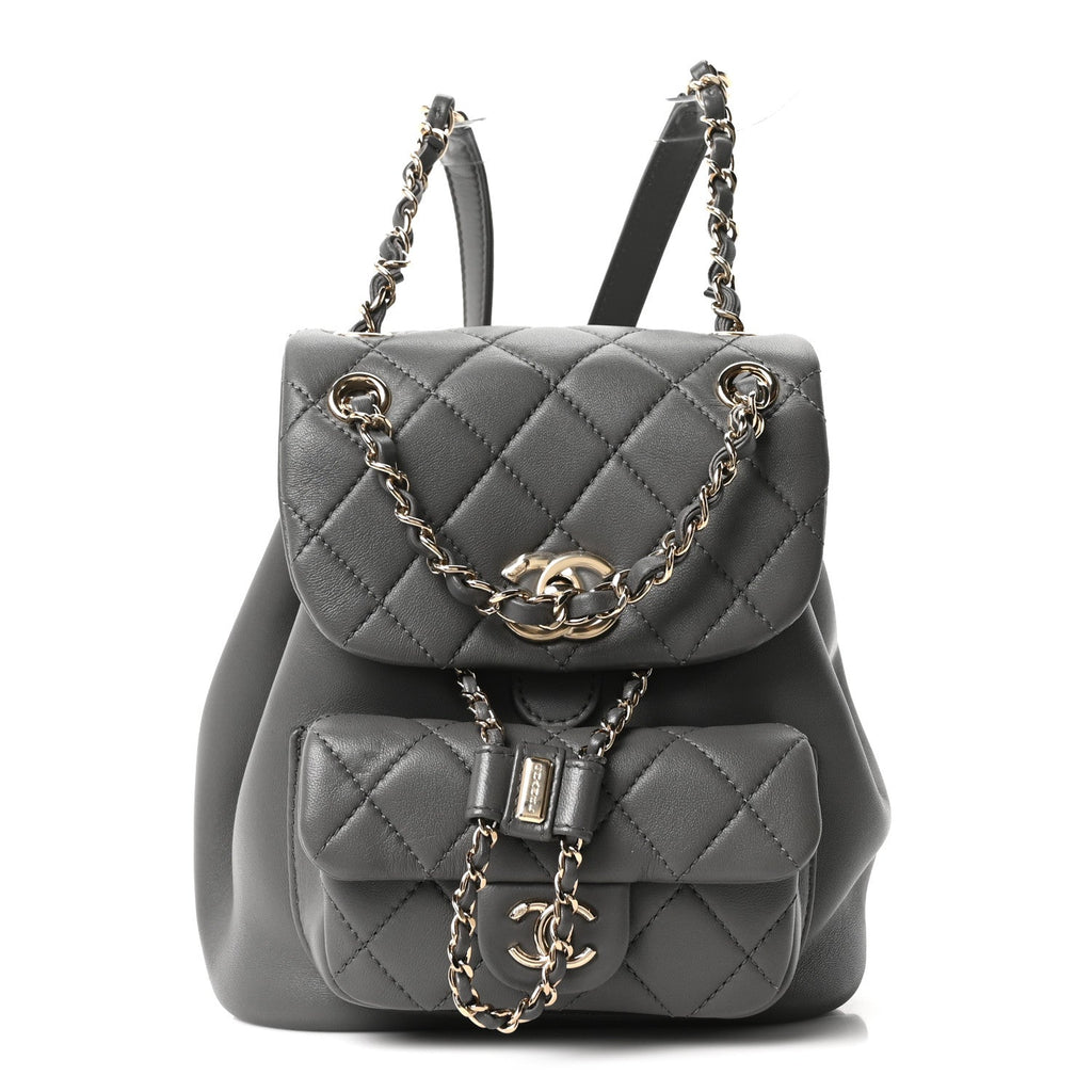 Lambskin Quilted Small Duma Drawstring Backpack Grey