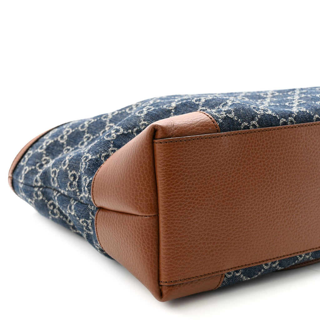 New Denim GG Monogram Medium Ophidia Shopping Tote Blue Tea Cuir