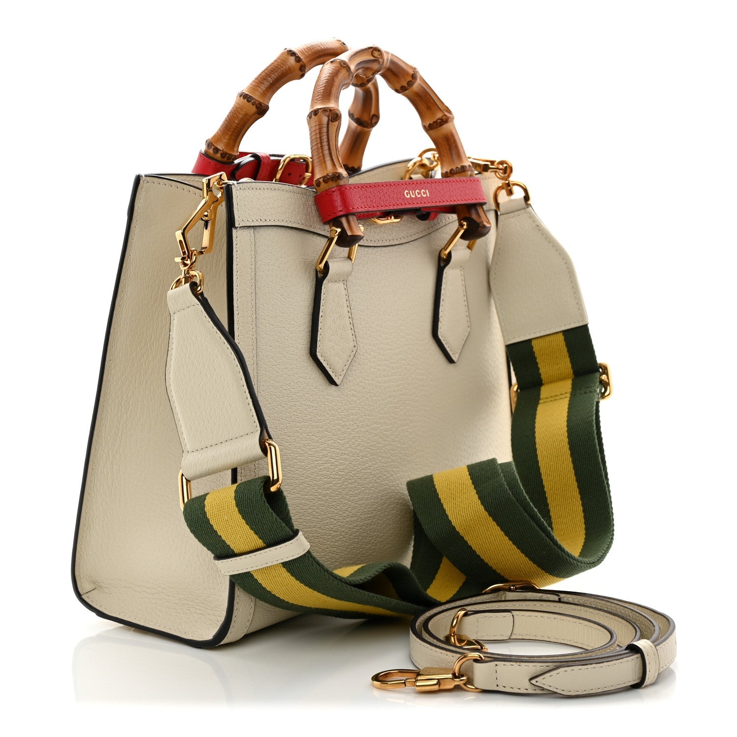 Textured Dollar Calfskin Web Small Diana Tote Bag Mystic White