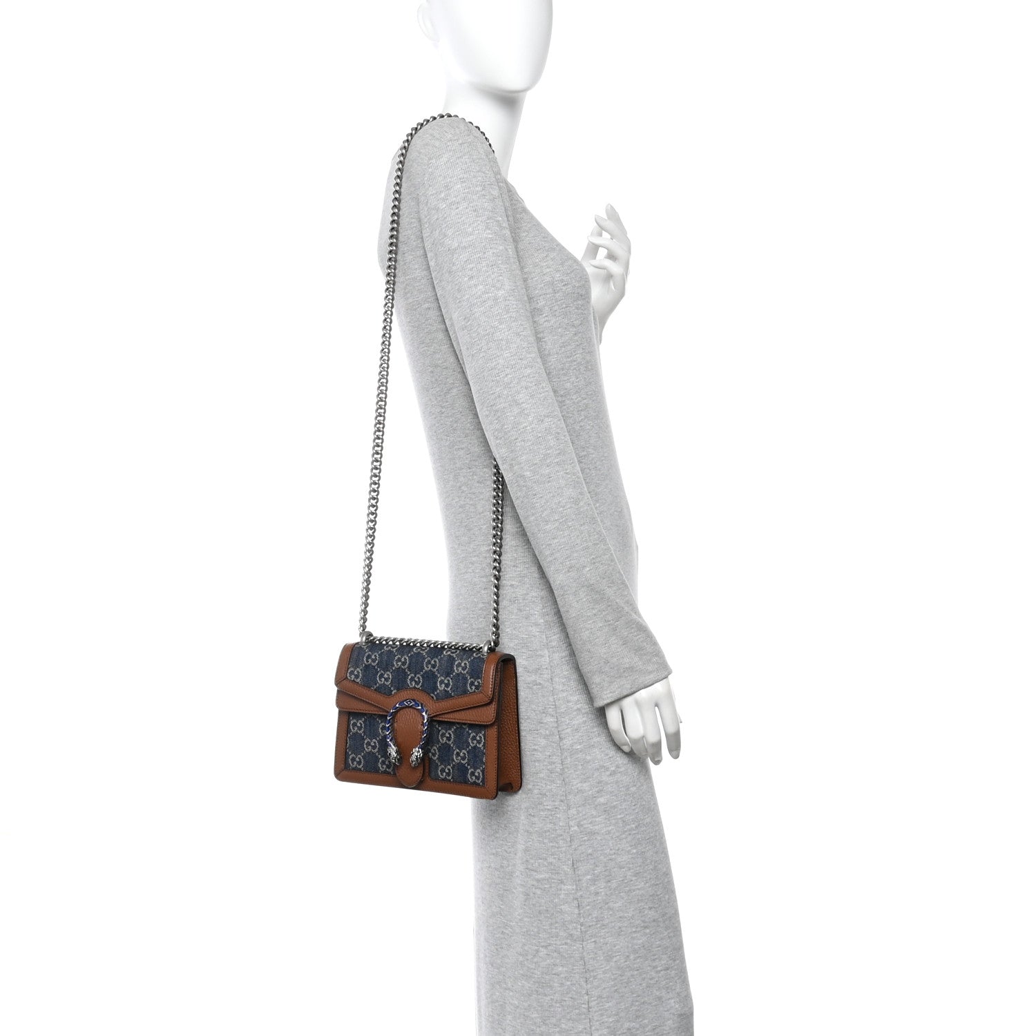 New Denim GG Monogram Dollar Calfskin Enamel Mini Dionysus Shoulder Bag Blue Tea Cuir Epilog Electric Blue