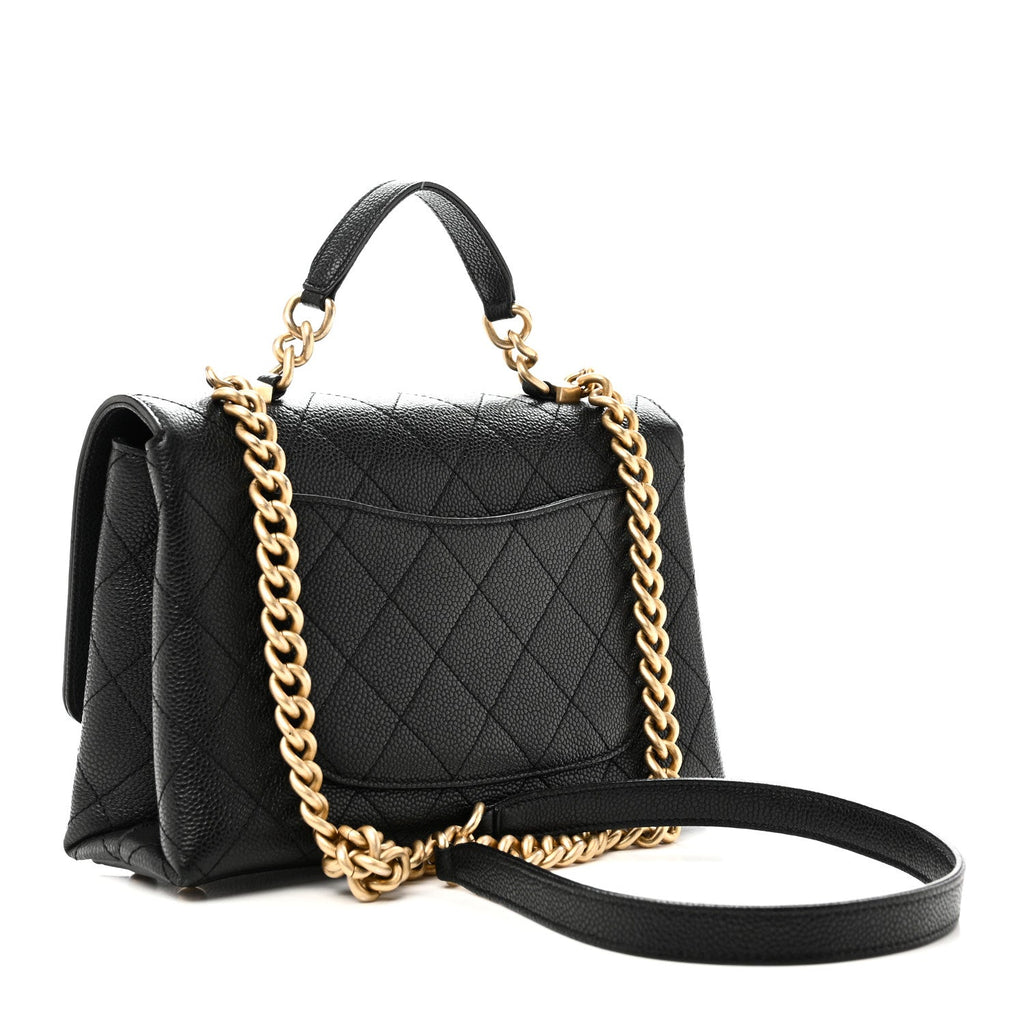 Caviar Diamond Stitched Small Top Handle Flap Black