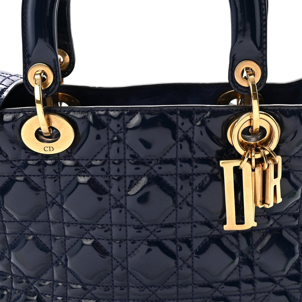 Patent Cannage Medium Supple Lady Dior  Navy Blue
