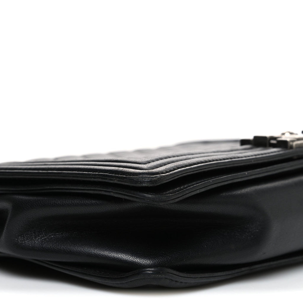Lambskin Quilted Large Boy Flap Black