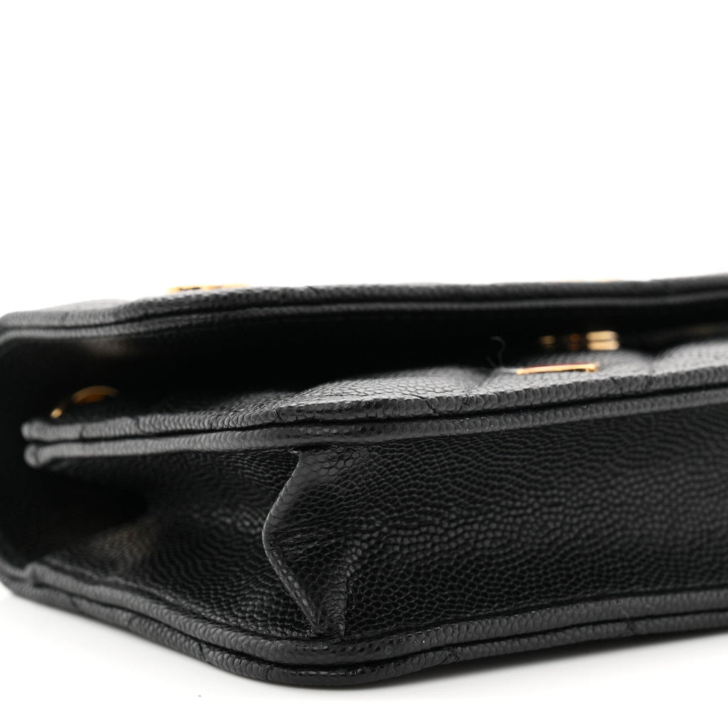 Caviar Quilted Enamel Coco Casino Flap Phone Holder With Chain Black