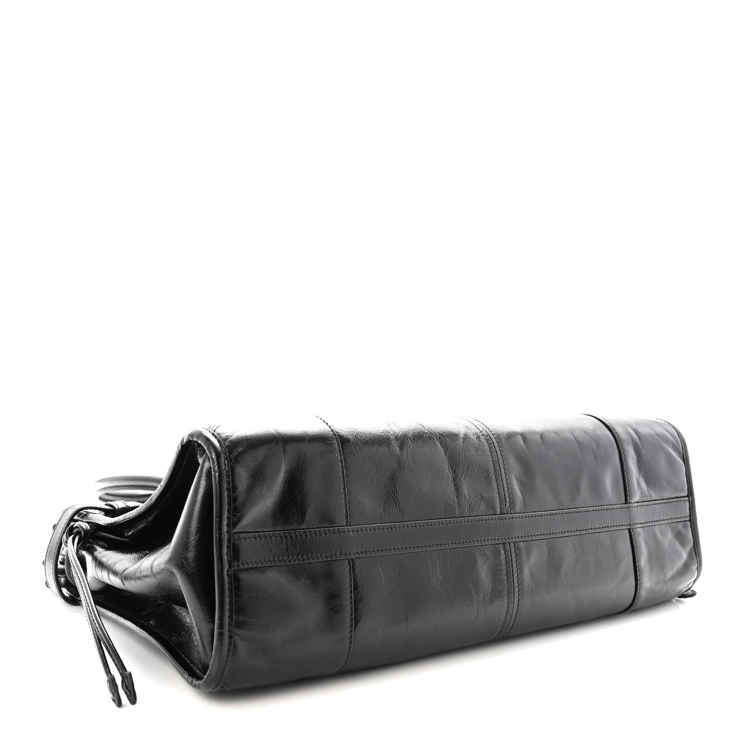 Glossy Calfskin Triangle Large Bonnie Shoulder Bag Black