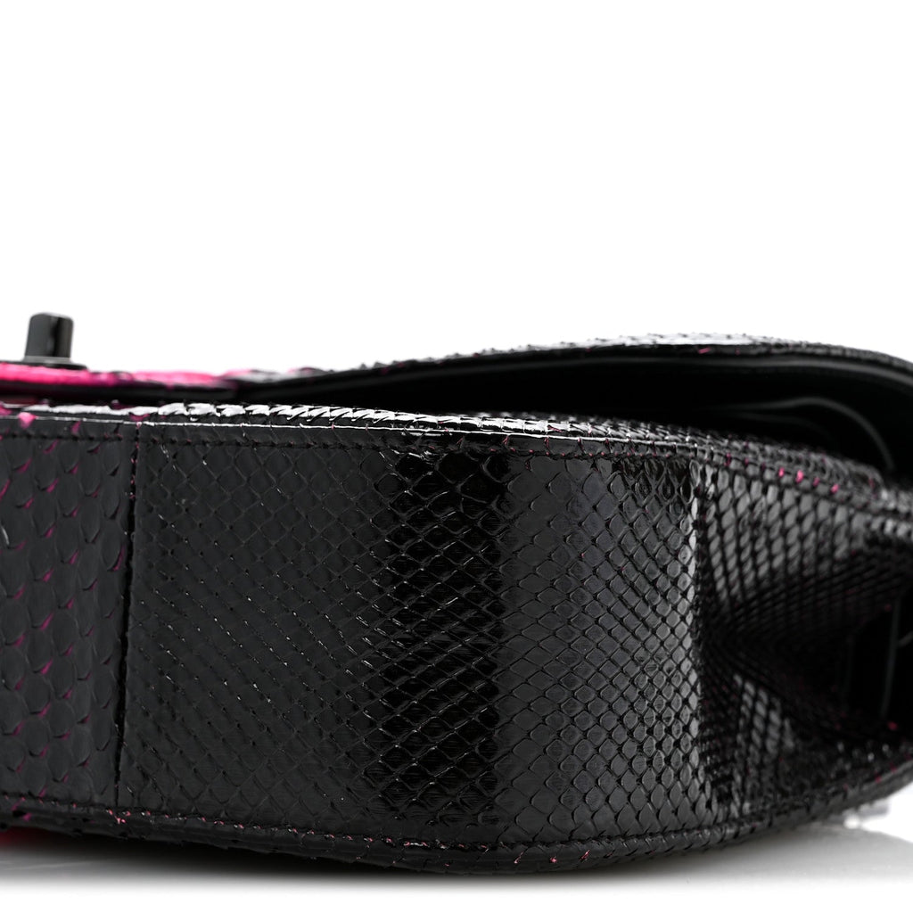 Snakeskin Medium Double Flap Black Pink