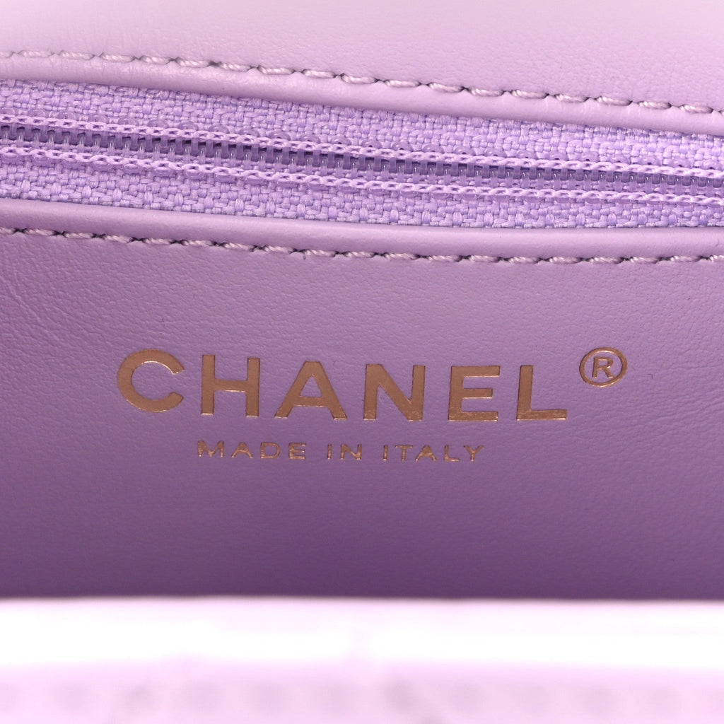 Shiny Aged Calfskin Quilted Nano Kelly Shopper Lilac