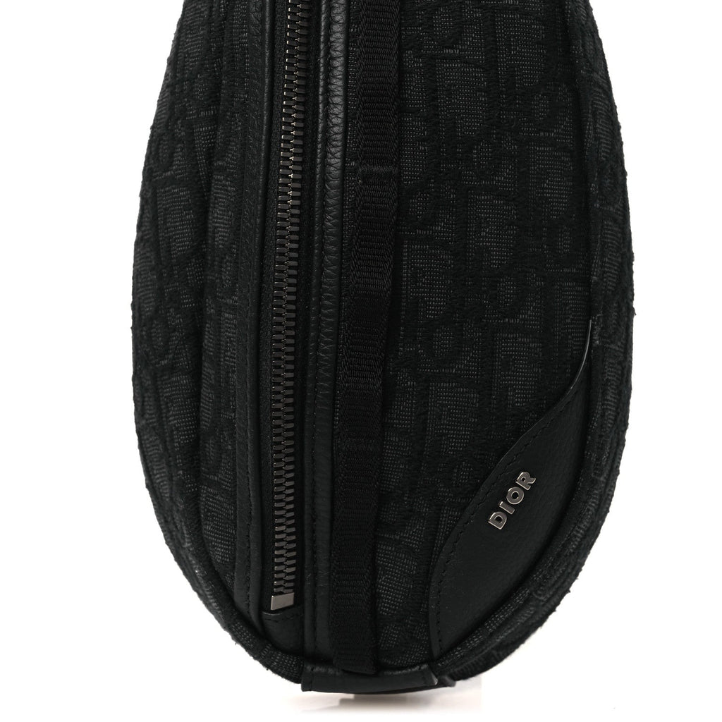 Grained Calfskin Oblique Scarab Sling Bag Black