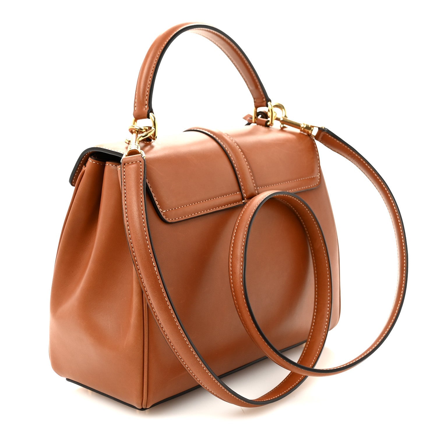 Satinated Calfskin Small 16 Top Handle Bag Tan