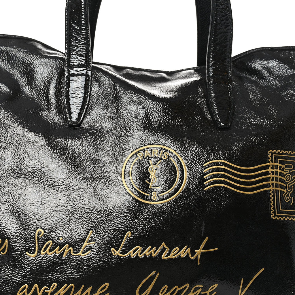 Textured Patent Y-Mail Tote Black