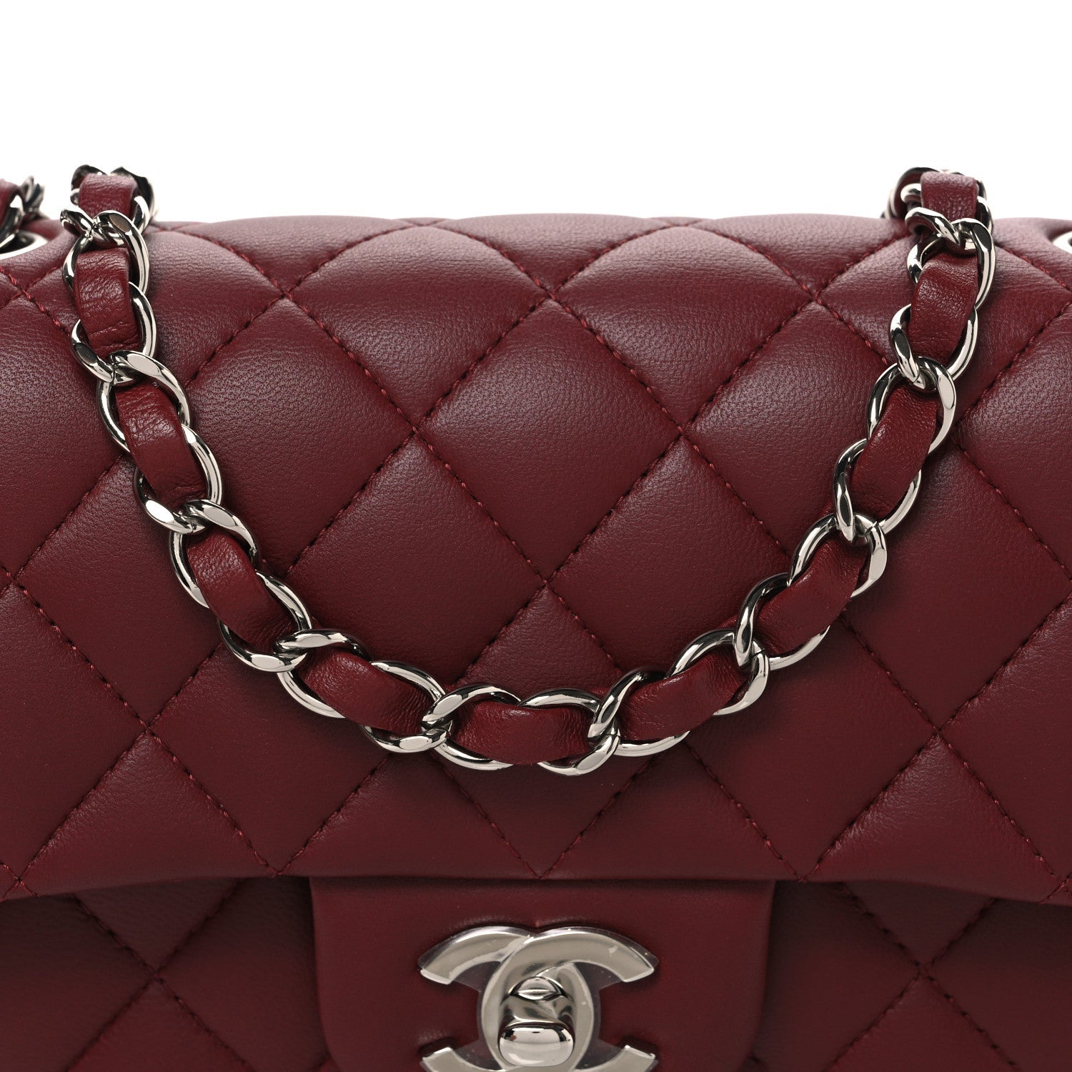 Lambskin Quilted Mini Rectangular Flap Burgundy