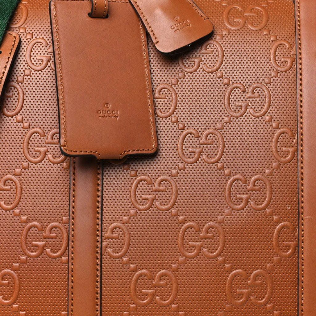 Calfskin GG Tennis Embossed Large Duffle Bag Brown