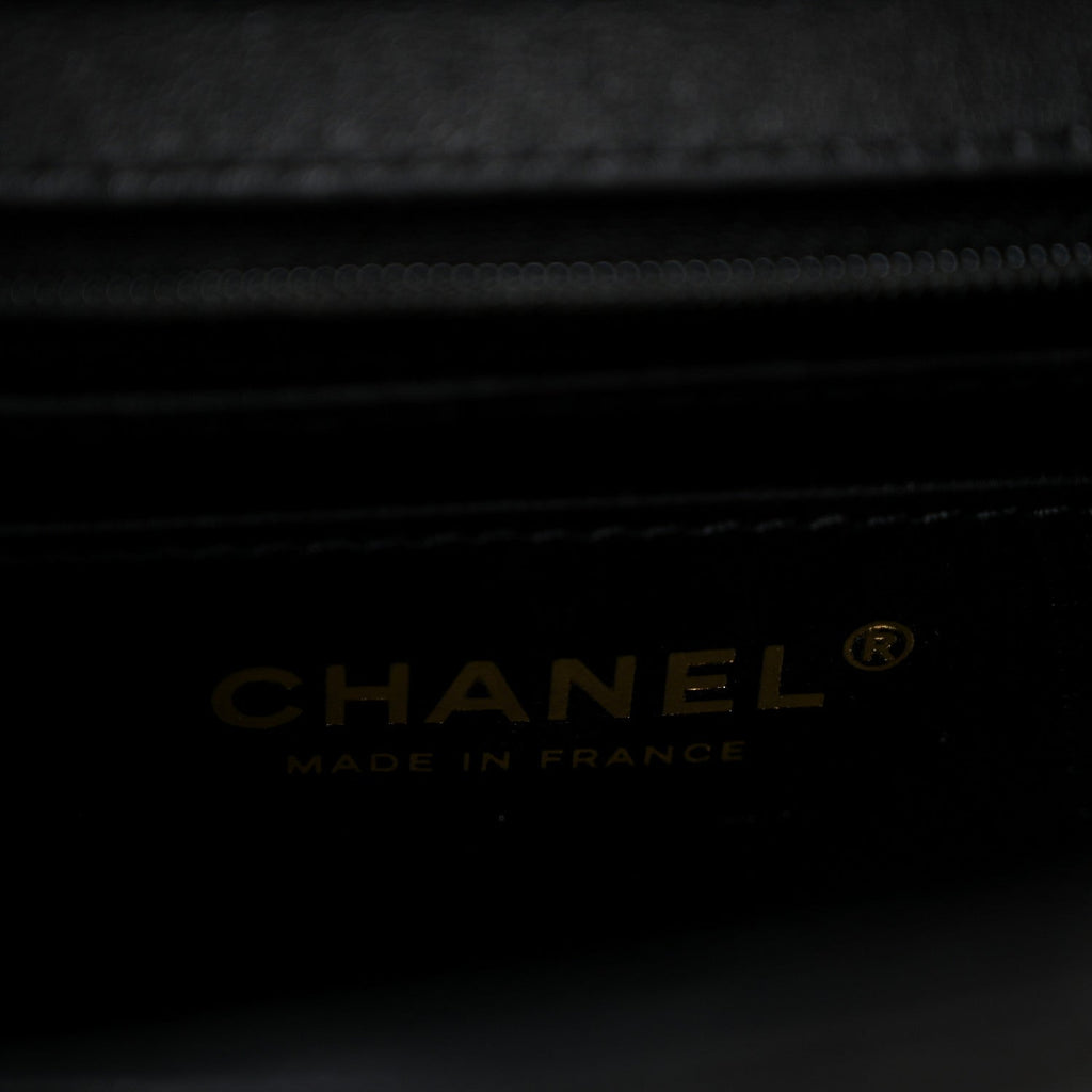Shiny Calfskin Quilted Top Handle Box Bag Black