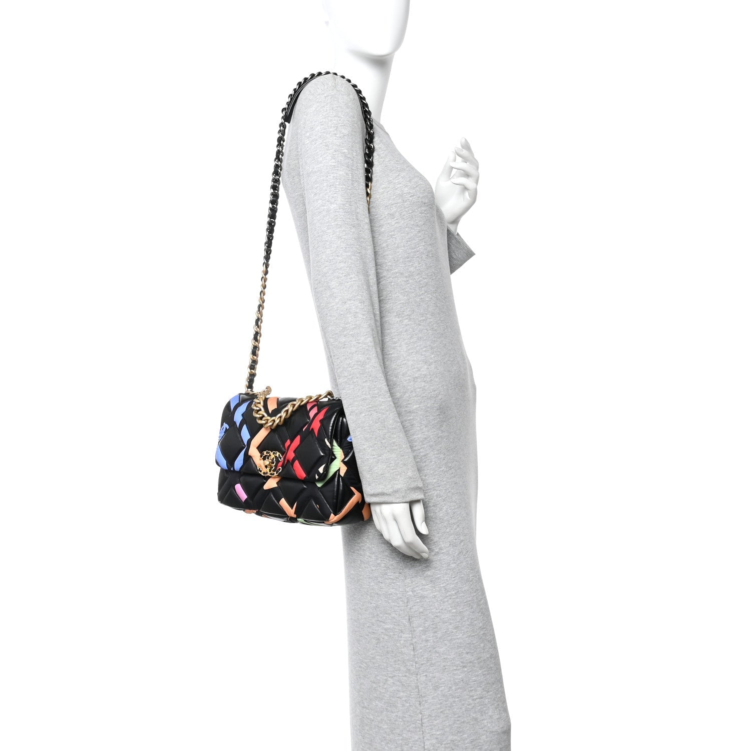 Lambskin Printed Fabric Medium Chanel 19 Flap Black Multicolor