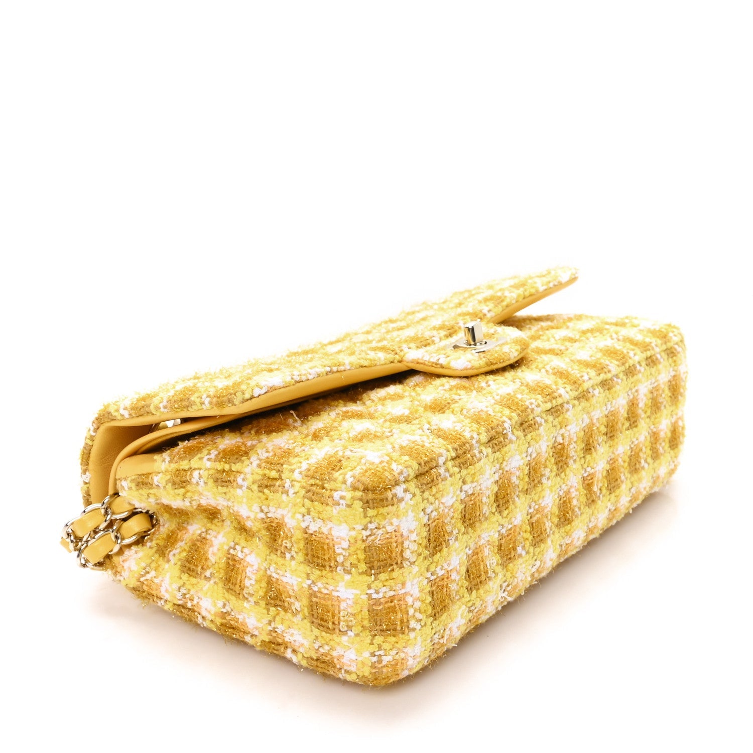 Tweed Quilted Medium Double Flap Yellow White Ochre