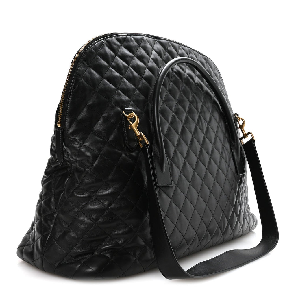 Calfskin Quilted ES Giant Travel Bag Black