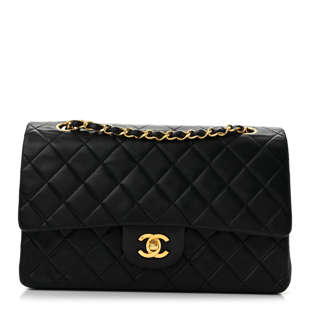 Lambskin Quilted Medium Double Flap Black
