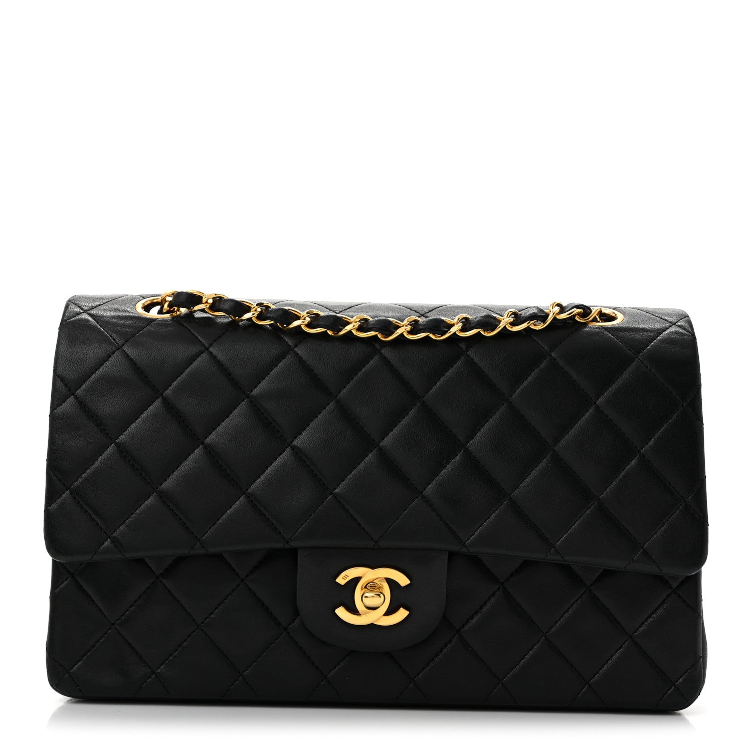Lambskin Quilted Medium Double Flap Black