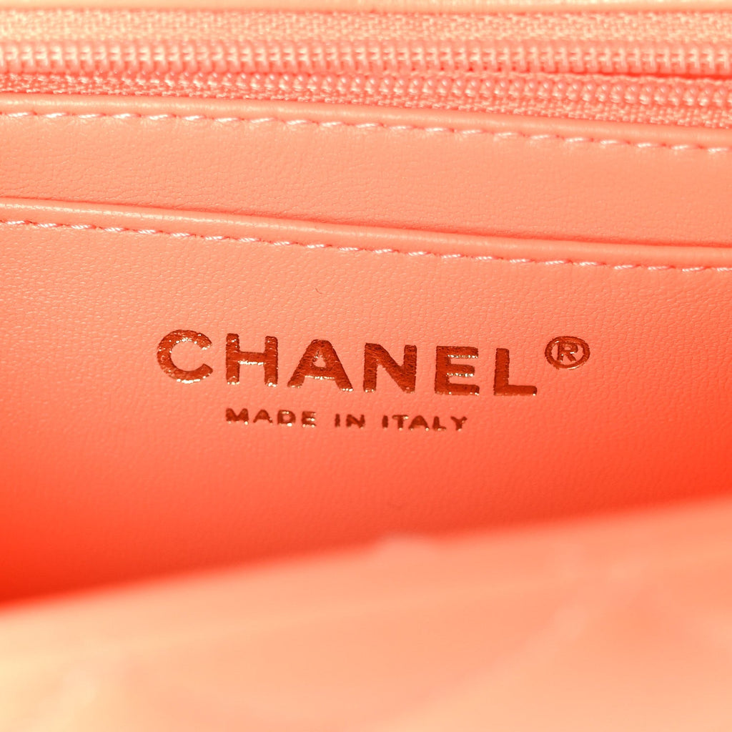 Lambskin Quilted Mini Top Handle Rectangular Flap Light Orange